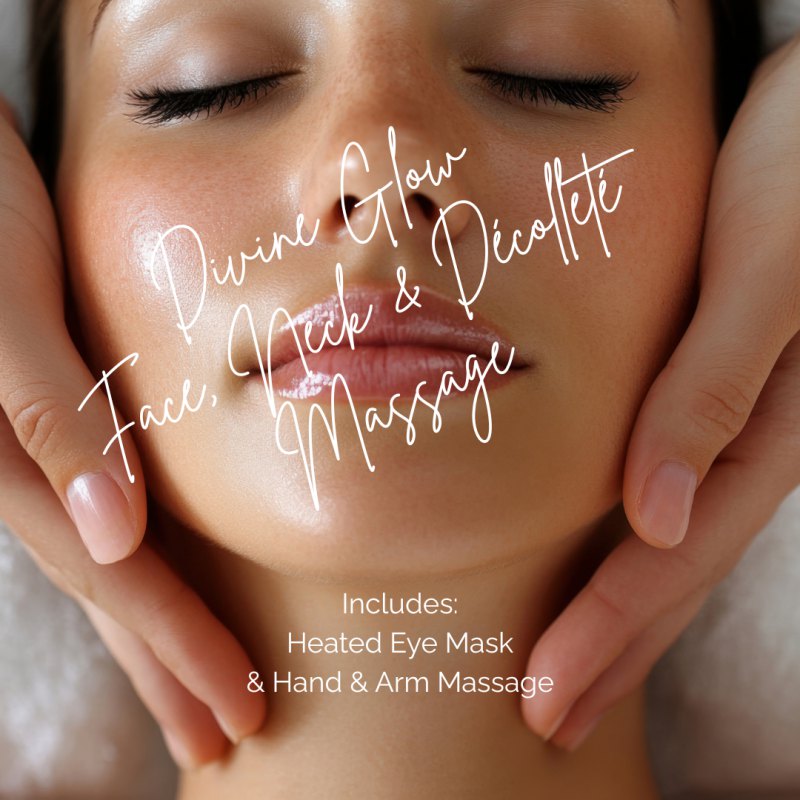 Divine Glow Face, Neck & Décolleté Massage with Heated Eye Mask & Hand & Arm Massage